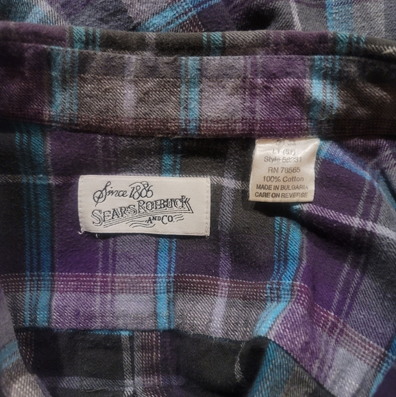 Vintage Sears Roebuck and Co Flannel Mens Casual Button Down Shirt Size LT 22x29 - Picture 3 of 3